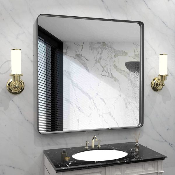 Black Metal Framed Bathroom Mirror For Wall (1)
